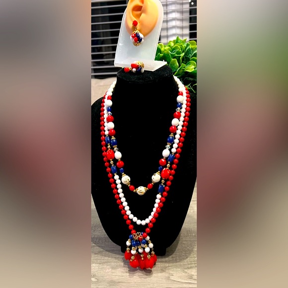 HONG KONG 5 piece JEWELRY SET-AMAZING RED WHITE BLUE🇺🇸 - Picture 1 of 12